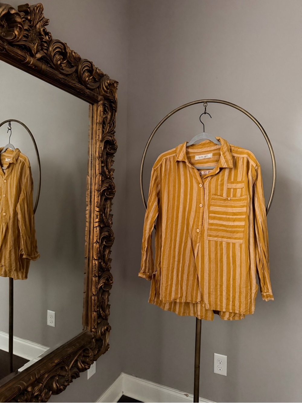 Free People Mustard Yellow Striped Button-Up Shirt